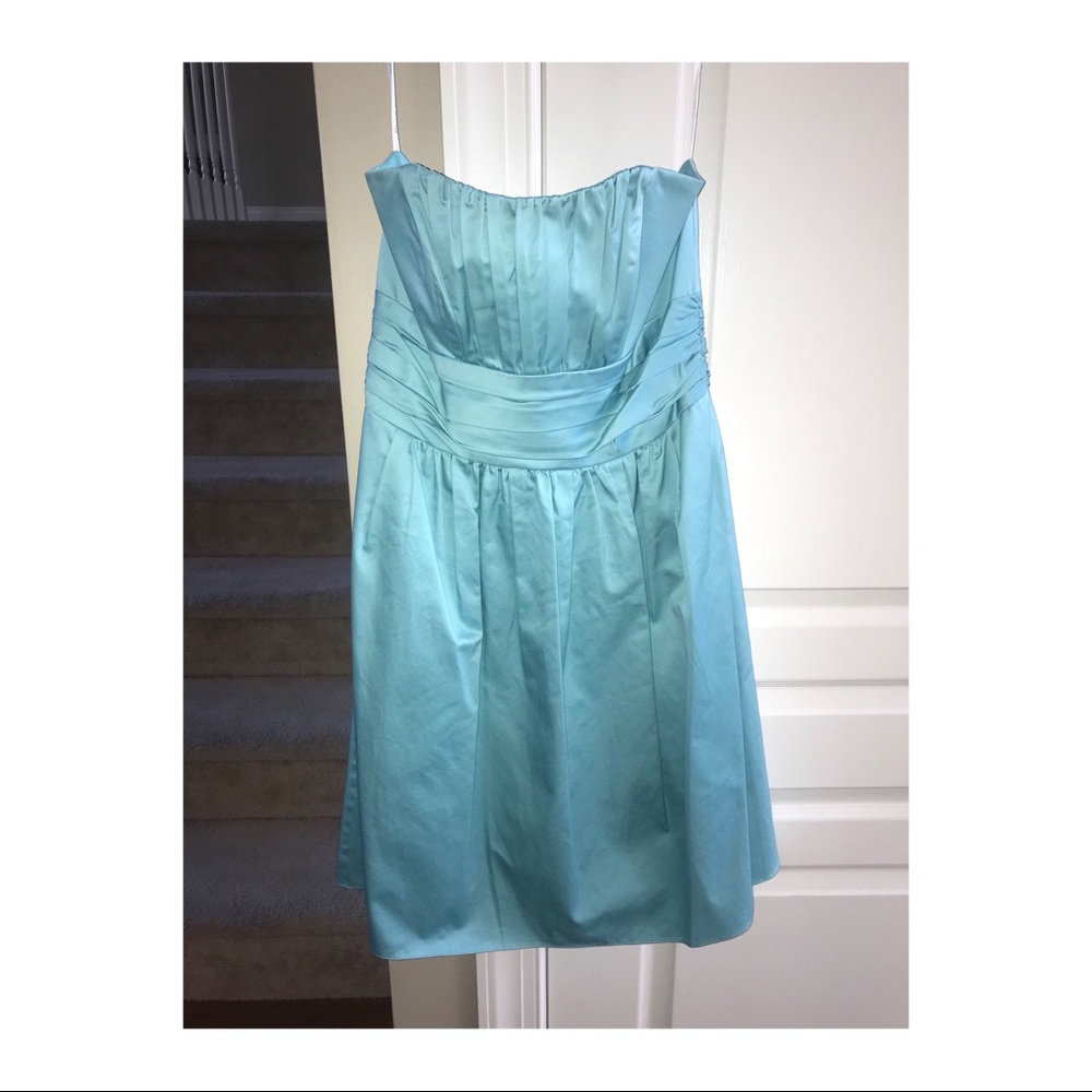 Tiffany blue David’s Bridal Strapless Dress.